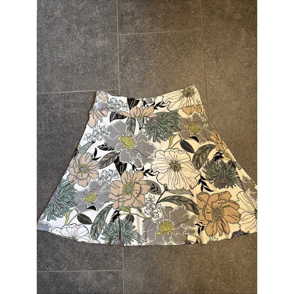 NWT Salaam Floral Print Skirt Large White Green Made In USA Flouncy Summer
